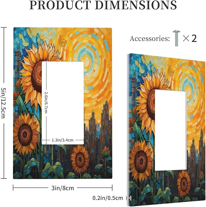 Abstract Sunflower Graffiti Floral Paint Art Flower Decorative Outlet Covers 1 Gang Single Rocker Wall Plates Gfci Faceplate Light Switch Cover Plate for Bedroom Living Room Decor