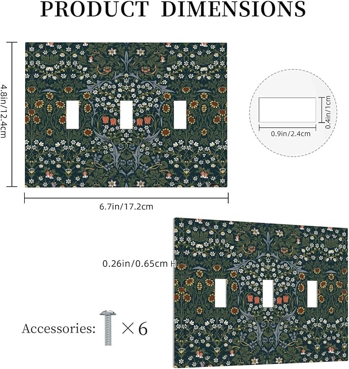 Decorative Switch Plates Colorful Floral Boho Flower Plant Leaf 3 Gang Wall Plate Triple Toggle Light Switch Cover Faceplate Electrical Wall Panels For Bed Room Living Room Decor