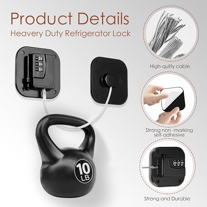 Refrigerator Lock, Combination Lock for Refrigerator Cabinets, Drawers, Heavy Duty Fridge Lock, Easy Install No Keys Needed (Black-2Pack)