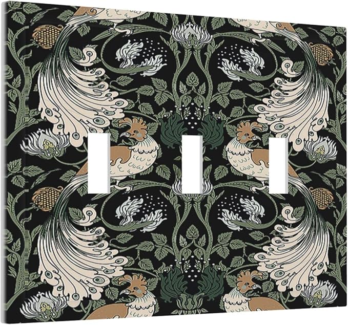 Decorative Switch Plates William Morris Vintage Floral Plants And Birds 3 Gang Wall Plate Faceplate Triple Toggle Light Switch Cover Electrical Wall Panels for Bedroom Home Decor