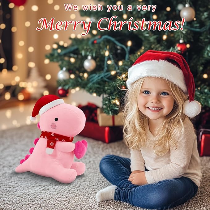 SQEQE Dinosaur Plush Pillow, Cute Loving Stuffed Dinosaur with Heart, Christmas Stuffed Animal Plush Toys Gift for Her Girls Kids (Pink, 20 Inch)