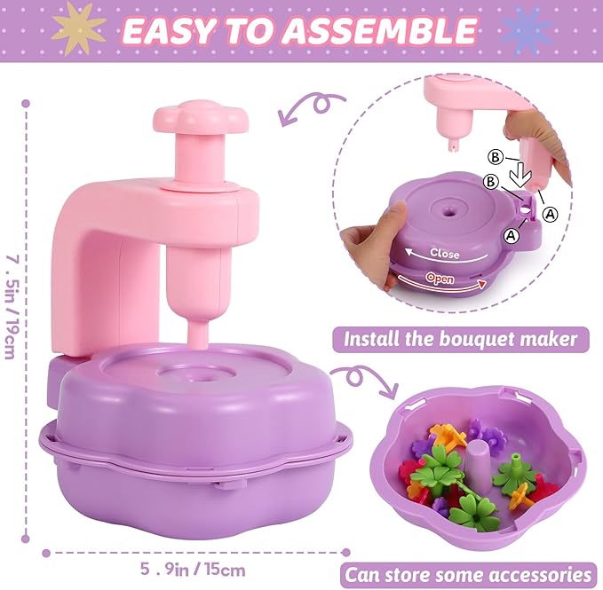DAISRED Flower Craft Kits Toys for Kids, Arts and Crafts for Girls Ages 4-6-8, DIY Flower Making Kit for Kids, Art Craft Activity Toys, Birthday Gifts for 4 5 6 7 8 9 Year Old Girls Boys