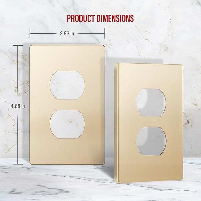 ENERLITES Elite Series Duplex Outlet Receptacle Cover, Screwless Wall Plate, Standard Size, 1-Gang 4.68" x 2.93", Unbreakable Polycarbonate Thermoplastic, UL Listed, SI8821-GD, Gold