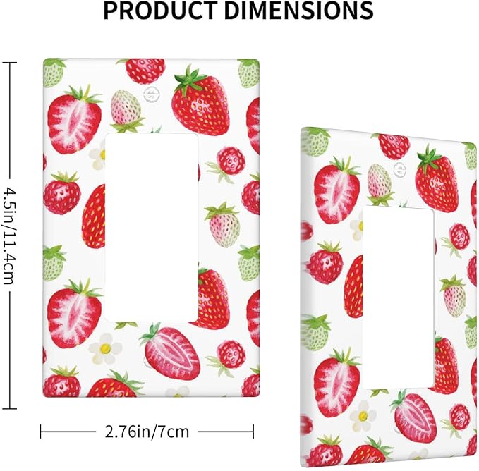 Watercolor Strawberries 1-Gang Rocker Wall Plate, Red Strawberry Switch Plate for Kitchen, Dining Room, Living Room & Sunroom