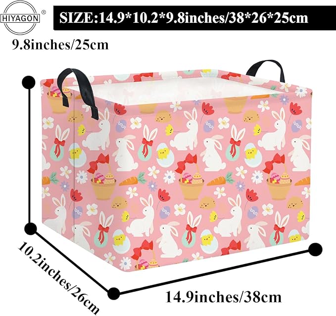 HIYAGON Rectangular Easter Basket Baby Girl Basket Fabric Storage Bin Organizer Box Room Decor(Bowknot Bunny)