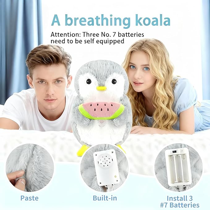 rytopt Breathing Stuffed Animal, Upgraded Version, No Breathing Movement in Its Abdomen, 4 Gear Adjustment, Volume Control, with Music & Lights
