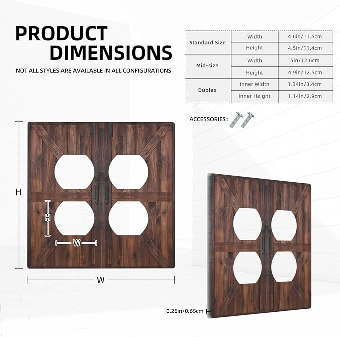 Rustic Barn Doors Vintage Brown Wood Plank Print Outlet Covers 2 Gang Double Duplex Decorative Light Switch Covers Electrical Wallplates Socket Faceplate for Farmhouse Home Decor