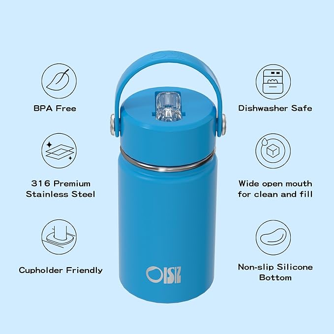 OISIZ Kids Water Bottle with Straw Lid 10oz, Vacuum Insulated 316 Stainless Steel Water Bottles for Kids for School, Leakproof Water Bottle, BPA Free and Keep Cold for 24 Hours