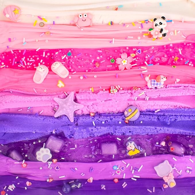 6 Pack Pink & Purple Slime kit for Kids- Cloud Butter & Clear Slimes, Cute Animal Theme Party Favors, Sensory Toys for Kids Girls Boys Ages 4-12, Goodie Bag Stuffers, Birthday Gift Ideas Cute Stuff