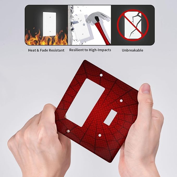 Light Switch Cover Red Black Spider Web 2 Gang Toggle Rocker Combo Socket Cover Wall Plates Decorative Switch Plates and Outlet Covers for Kids Room Home Decor