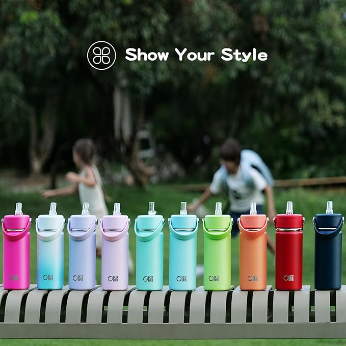 OISIZ 18oz Kids Water Bottle with Straw Lid, Vacuum Insulated Water Bottle Stainless Steel Bottles for Kids for School, Leakproof Water cups, BPA Free and Keep Cold for 24 Hours,Easy to Clean