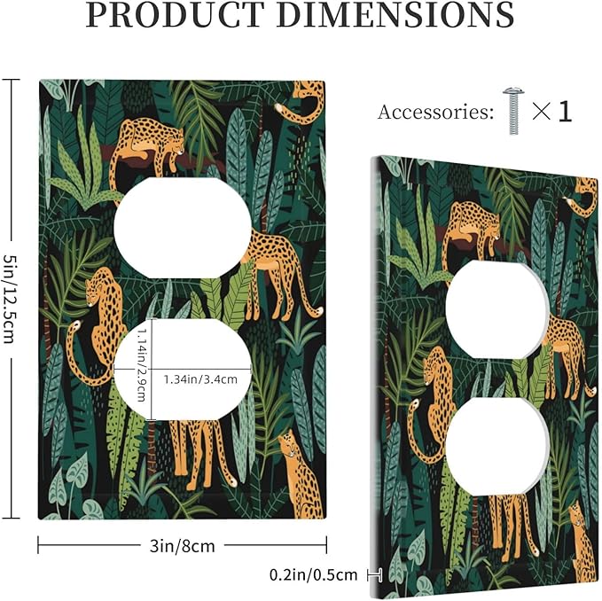 Jungle Cheetah Tropical Wildlife Leopard Green Palm Leaf Outlet Covers 1 Gang Duplex Light Switch Cover Decorative Switch Plates Electrical Receptacle Faceplate Wall Plate for Farmhouse Home Decor