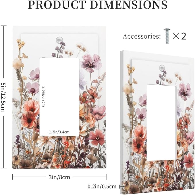Boho Nursery Wildflower Flora Vintage Flower Decorative Outlet Covers 1 Gang Single Rocker Light Switch Cover Plate Wall Plates GFCI Faceplate for Bedroom Living Room Decor
