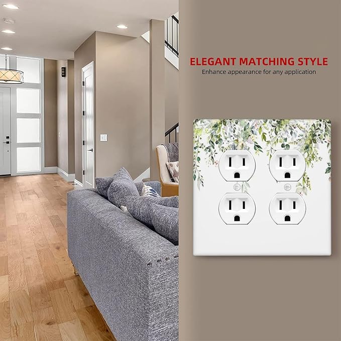 Outlet Covers Green Eucalyptus Leaves Floral Wildflower 2 Gang Double Duplex Decorative Light Switch Covers Electrical Wallplates Socket Faceplate For Bed Room Living Room Decor