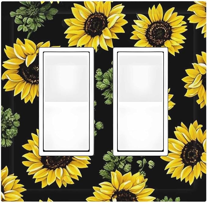 Decorative Outlet Covers Floral Sunflower Plants Flowers 2 Gang Double Gfci Rocker Electrical Wall Panels Light Switch Cover Plate For Bed Room Farmhouse Decor