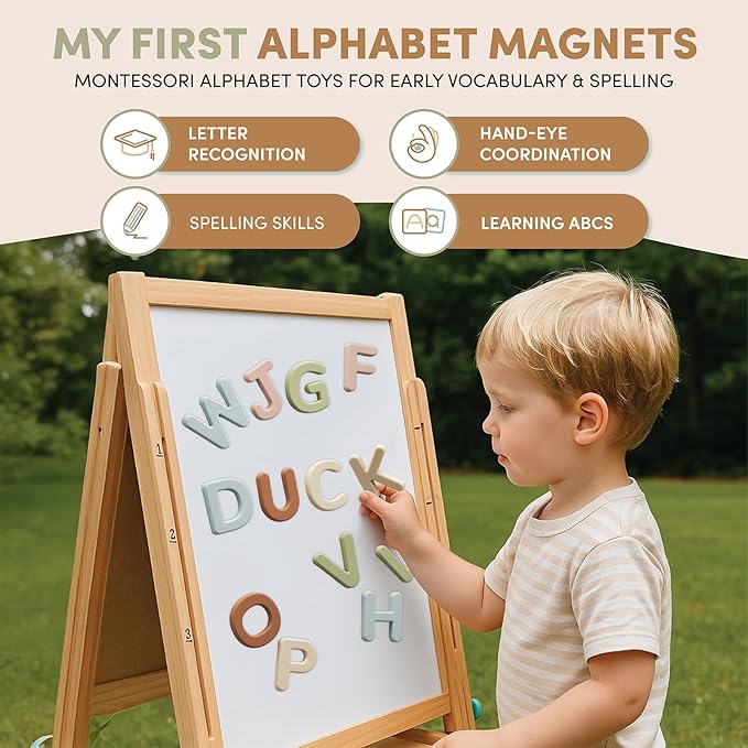 JoyCat Silicone Alphabet Magnetic Letters, 26 Uppercase ABC Fridge Magnets for Kids 3+, Preschool Learning Refrigerator Toy Set, Birthday Gifts for Boys Girls (Muted Color)