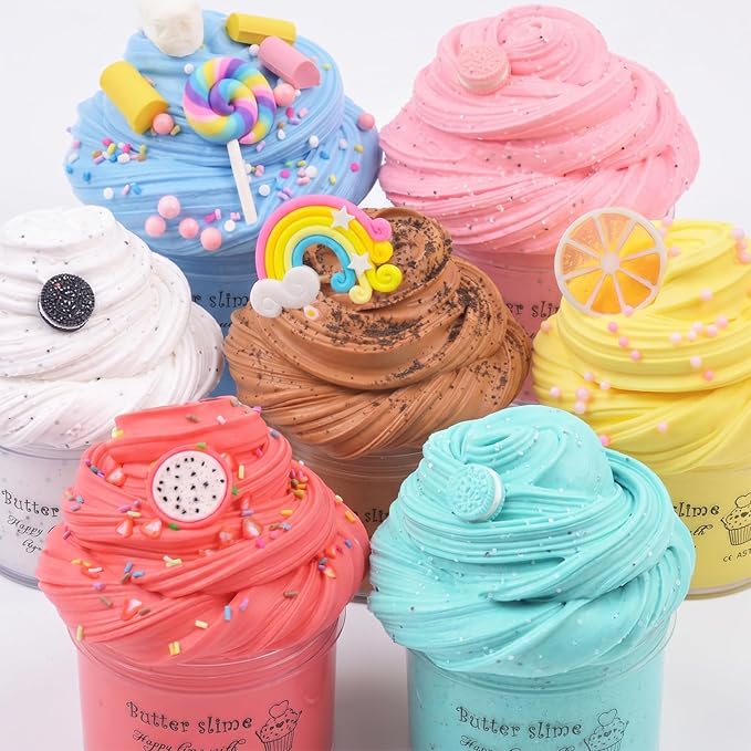 7 Pack Butter Slime Kit, Soft and Non-Sticky Sludge Toy, for Girls Boys Party Favor, Birthday Gifts, Stress Relief Toy