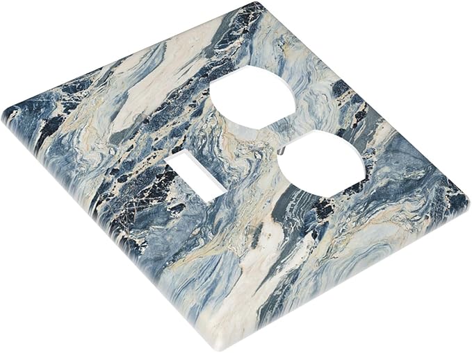Wallplates Blue Grey Marbling Modern Abstract Design 1 Toggle 1 Duplex Switch Plate Electrical GFCI Faceplate Decorative Light Switch Covers for Bedroom living Room Decor