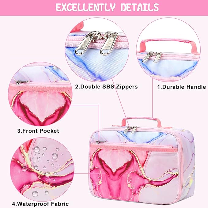 LOIDOU Kids Lunch Box for Girls, Cute Small Insulated Lunch Bag Tote Holds Lunch Box/Water Bottle/Snacks, Lightweight Water Resistant Toddler Lunch Bag for Daycare/School, Pink