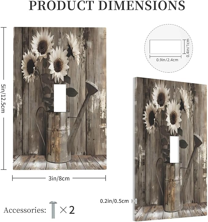 Rustic Floral Country Sunflower Daisy Old Wooden Boards Decorative Light Switch Cover 1 Gang Single Toggle Device Electrical Faceplate Switchplates Decorator Outlet Wall Plate for Farmhouse Home Decor