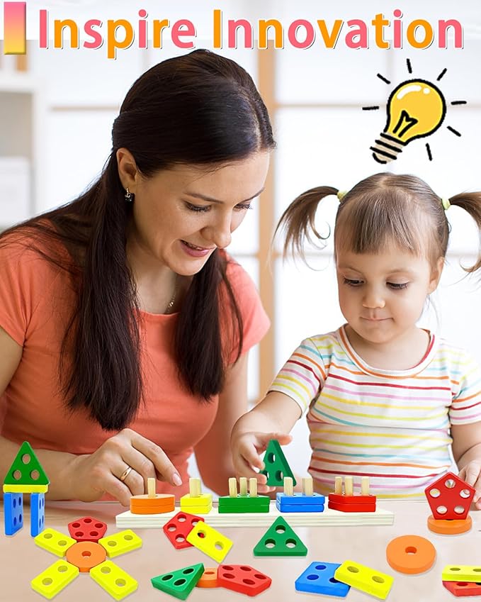 Maaacute Montessori Toys for 1 2 Year Old Boys Girls, Toddler Toys for Age 1-2,1 2 Year Old Birthday Gifts, Wooden Blocks Sorting & Stacking Education Learning Toddler Puzzles Toy