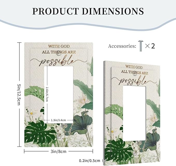 Decorative Outlet Covers Boho Green Monstera Leaf Inspirational Quotes 1 Gang Rocker Light Switch Cover Plate Single Wall Plates for Electrical Switch Plate Covers Faceplate for Home Decor