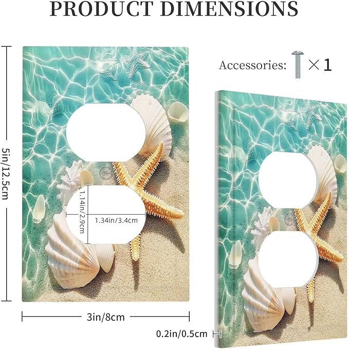 Outlet Covers Sea Shells And Star Fish In Ocean Beach 1 Gang Duplex Light Switch Cover Decorative Switch Plates Electrical Receptacle Faceplate Wall Plate For Bathroom Home Decor