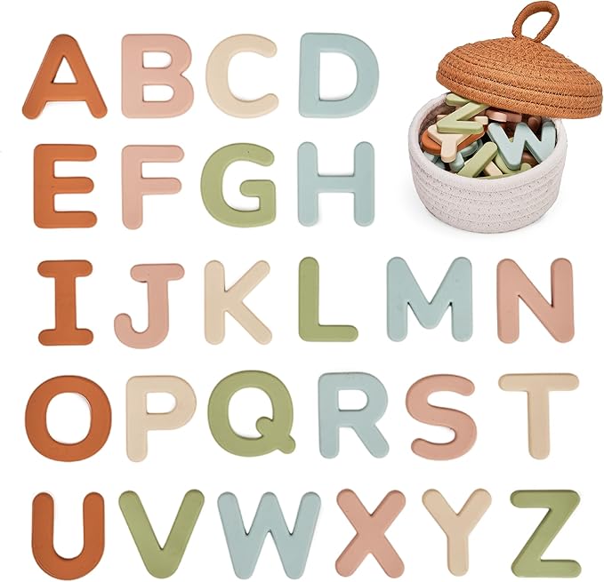 JoyCat Silicone Alphabet Magnetic Letters, 26 Uppercase ABC Fridge Magnets for Kids 3+, Preschool Learning Refrigerator Toy Set, Birthday Gifts for Boys Girls (Muted Color)
