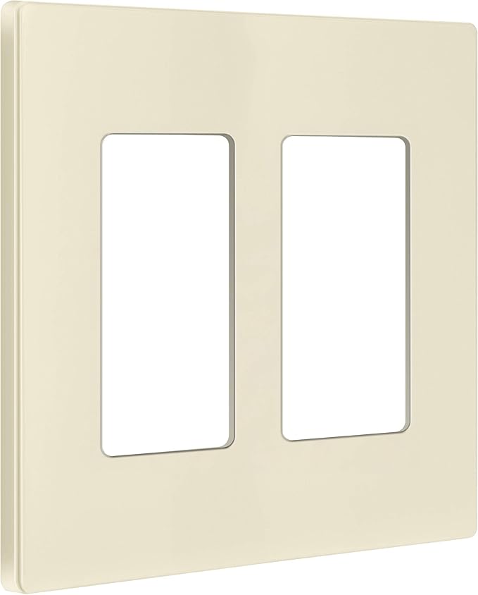 ENERLITES Screwless Decorator Wall Plate Child Safe Outlet Cover, Size 2-Gang 4.68" H x 4.73" L, Unbreakable Polycarbonate Thermoplastic, SI8832-LA, Glossy, Light Almond