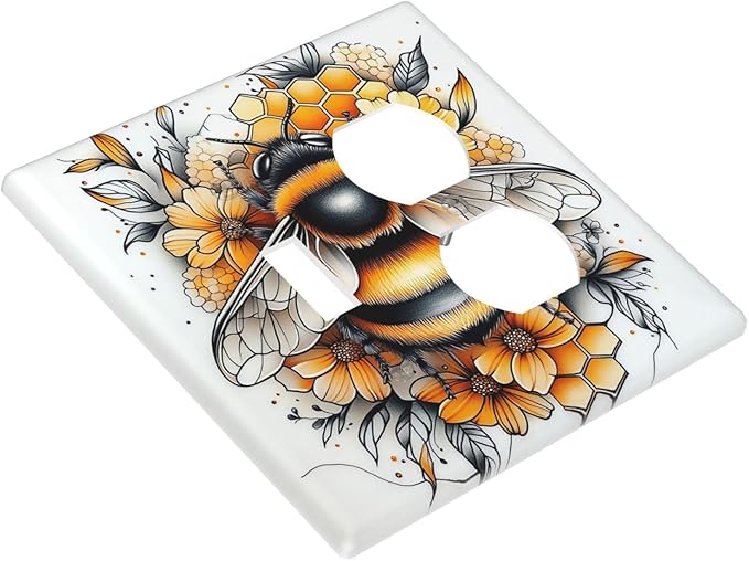 Wallplates Bee Honeycomb Flowers Plant Leaves 1 Toggle 1 Duplex Switch Plate Electrical Gfci Faceplate Decorative Light Switch Covers For Nursery Kids Room Decor