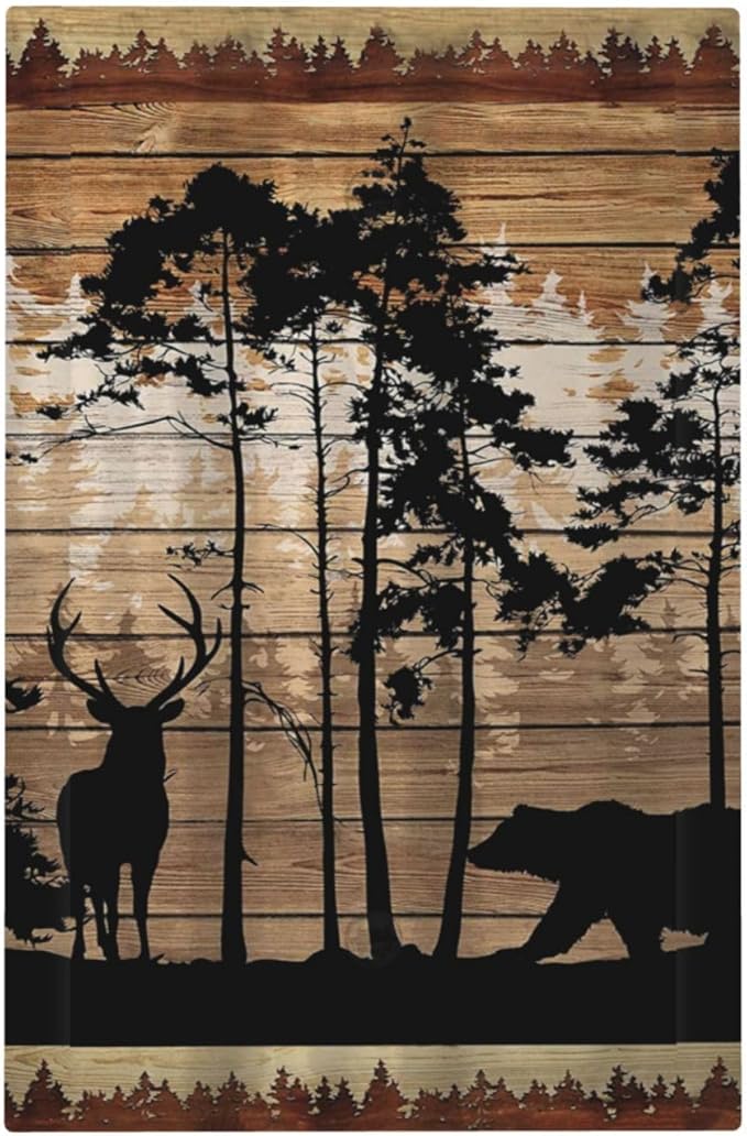 Rustic Mountain Forest Antler Elk Black Bear Deer Silhouettes Woodland Hunting Animals 1-Gang No Device Blank Wallplate Jumbo Size Unused Outlet and Light Switch Cover Decorative Plug Face Plate Cover