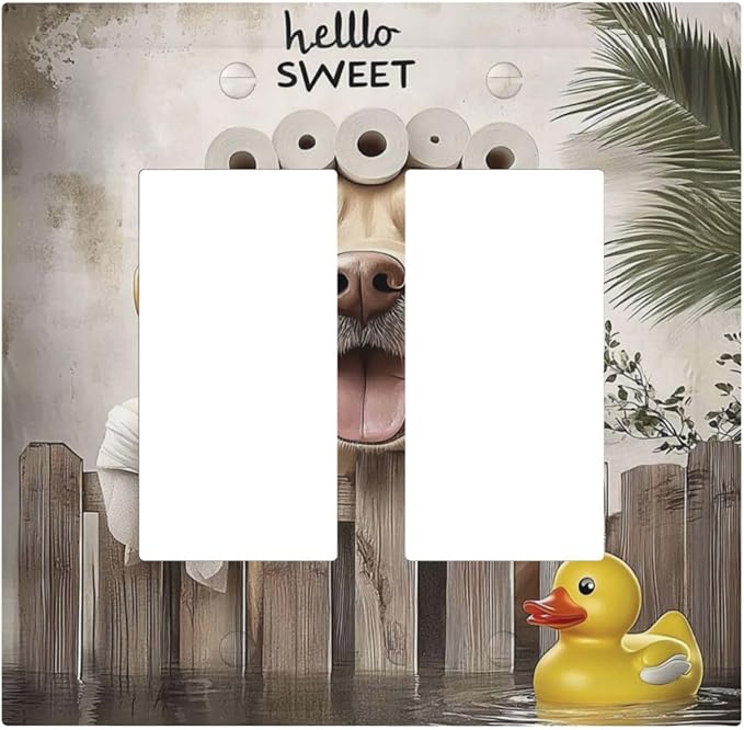 Funny Dog Rustic Farmhouse Wooden Fence Labrador Decorative Outlet Covers 2 Gang Double Gfci Rocker Electrical Wall Panels Light Switch Cover Plate For Kids Room Bathroom Decor