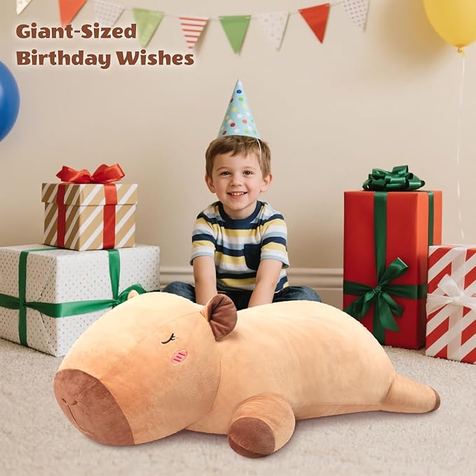 SuzziPals 43 inch Giant Capybara Plush, Lifelike Giant Stuffed Animal for Stress Relief & Companion, Extra Soft Plush Big Plushies Hugging Plush, Jumbo Capybara Gifts