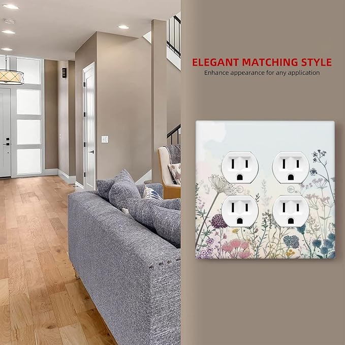 Colorful Wildflower Watercolor Dandelion Floral Outlet Covers 2 Gang Double Duplex Decorative Light Switch Covers Electrical Wallplates Socket Faceplate For Cabin Home Decor