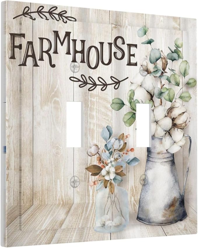 Decorative Switch Plate Covers Farmhouse Floral Cotton 2 Gang Double Toggle Light Switch Cover Rustic Country Flower Electric Wall Plate Dual Device Electrical Faceplate for Country Bedroom