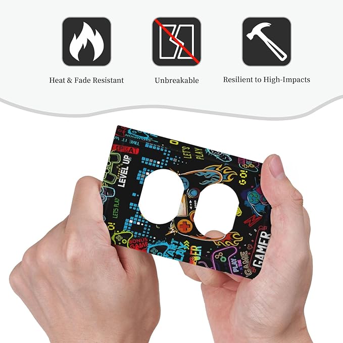Gamer Video Game Themed Cool Controller Print Outlet Covers 1 Gang Duplex Light Switch Cover Decorative Switch Plates Electrical Receptacle Faceplate Wall Plate for Kids Room Office Decor