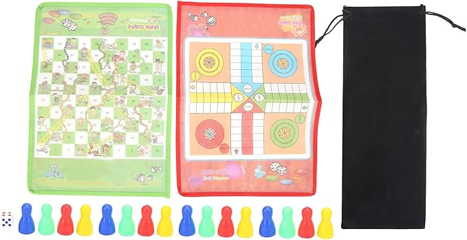 Snake and Ladder Flying Chess Set Portable 2 in 1 Board Game for Kids and Families Non Woven Fabric Colorful 36 x 25cm Includes Storage Bag 16 Pieces Dice
