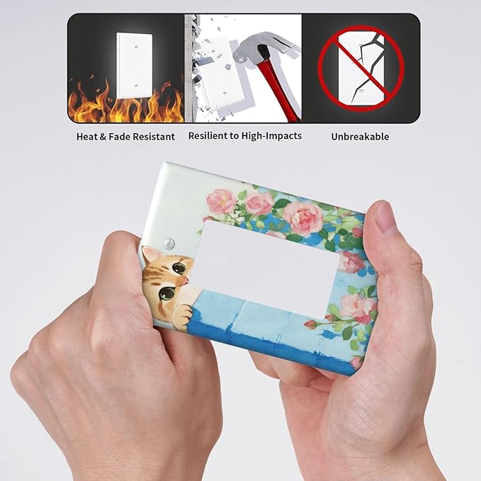 Cat Flower Single Rocker Wall Plate Decorative 1 Gang Light Switch Covers Electrical Switchplate Home Decorate Faceplat for Bathroom Bedroom Kitchen Room 4.5 x 2.76 Inch