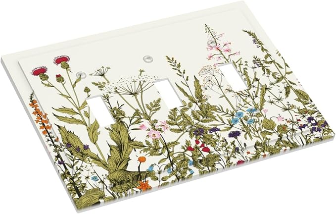 Country Vintage Wild Flowers Floral 3 Gang Light Switch Plate Decorative Triple Toggle Wall Plate Cover Electrical Faceplate Switch Face Plate