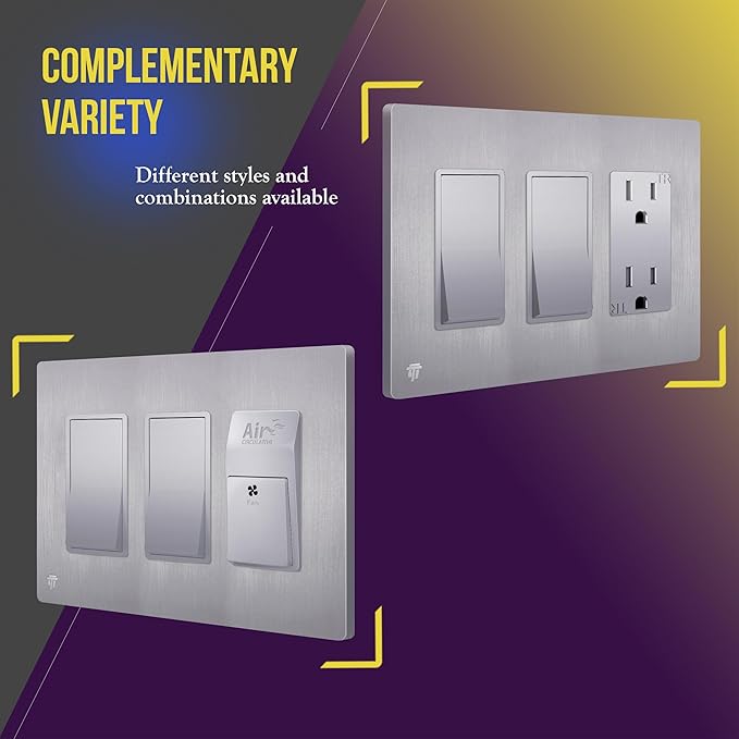 ENERLITES Elite Series Screwless Decorator Wall Plate Child Safe Outlet Cover, Gloss Finish, Size 3-Gang 4.68" H x 6.53" L, Unbreakable Polycarbonate Thermoplastic, SI8833-BSV, Brushed Silver