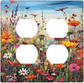 Colorful Wildflowers Painting Floral Flower Outlet Covers 2 Gang Double Duplex Decorative Light Switch Covers Electrical Wallplates Socket Faceplate for Bedroom Living Room Decor