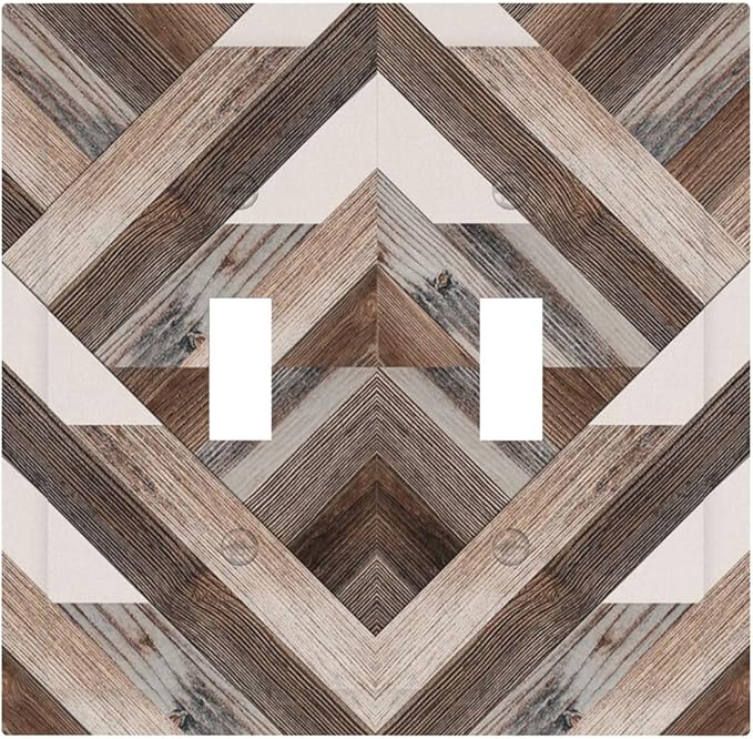 Polygon Collage Abstract Shapes Rustic Wood Panel Print Decorative Switch Plates 2 Gang Double Toggle Outlet Light Switch Cover Wall Plate Electrical Faceplate for Farmhouse Bedroom Decor