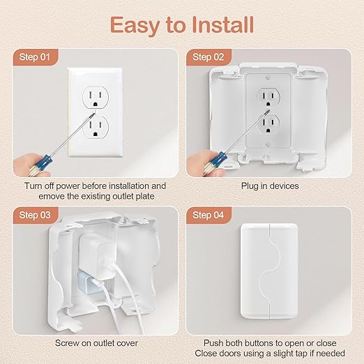 Child Proof Outlet Box Cover, Double Lock System, White, Large Interior Space 4 Pack