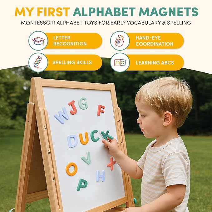 JoyCat Silicone Alphabet Magnetic Letters, 26 Uppercase ABC Fridge Magnets for Kids 3+, Preschool Learning Refrigerator Toy Set, Birthday Gifts for Boys & Girls (Subtle Color)