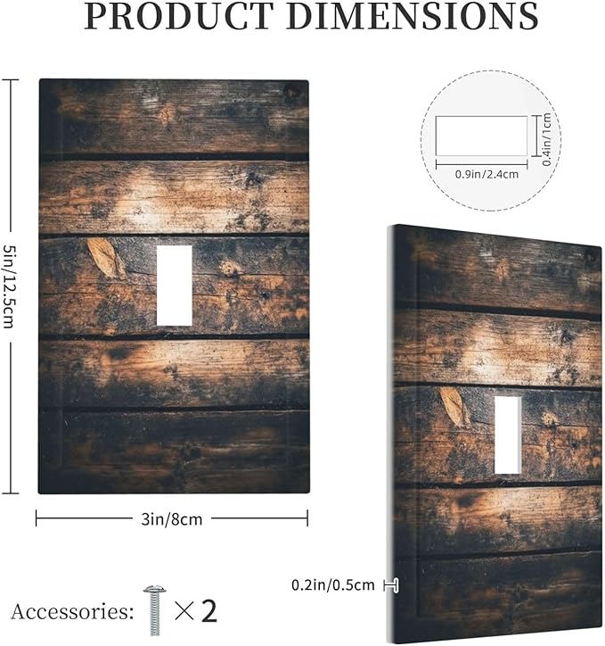 Decorative Light Switch Cover Brown Vintage Wooden Board Rustic Wood 1 Gang Single Toggle Device Electrical Faceplate Switchplates Decorator Outlet Wall Plate For Farmhouse Cabin Decor