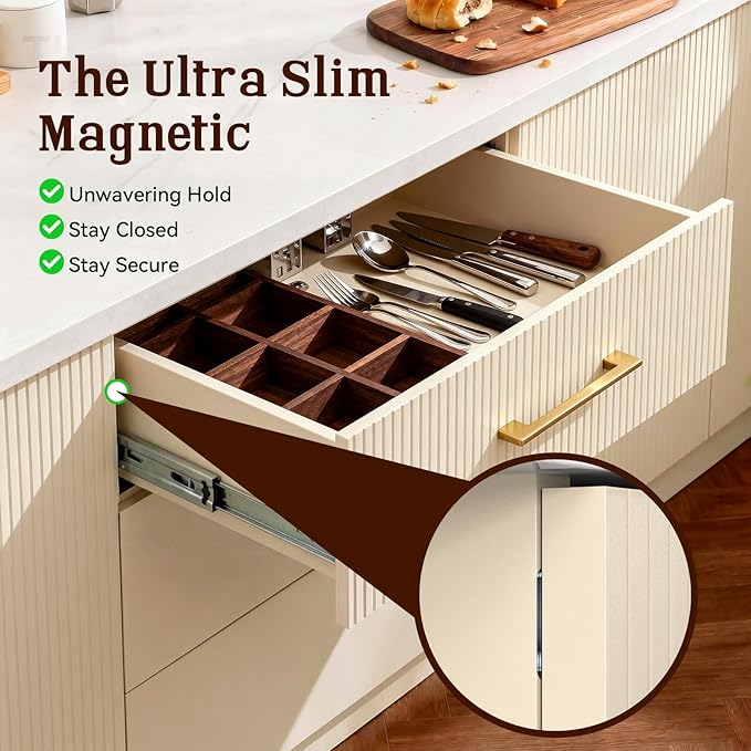 PHIXBEAR No Drill Magnetic Cabinet Door Catch with Adhesive – Stainless Steel, Adhesive Drawer Magnets for Kitchen Cabinets, Bathroom, RV – No Screws Needed 1.6” x 0.8” 4 Pack Black