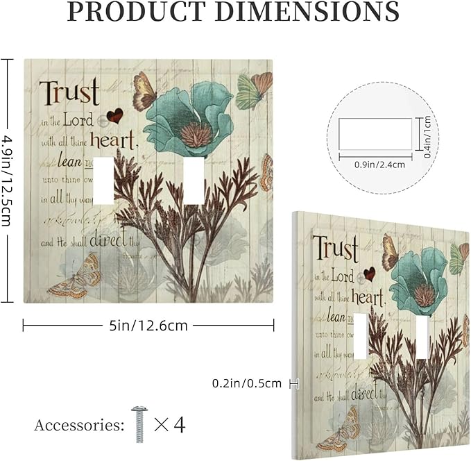 Rustic Elegant Teal Tulip Bible Inspirational Quote Decorative Switch Plates 2 Gang Double Toggle Outlet Light Switch Cover Wall Plate Electrical Faceplate for Farmhouse Bedroom Decor