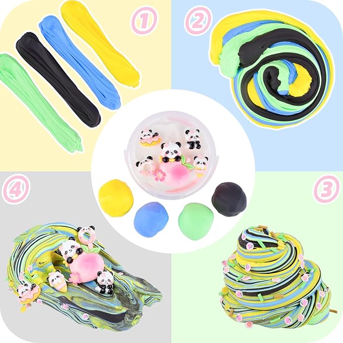 Pink Peach Butter Slime Kit, with Fun Panda Slime Add Ins, Soft Non-Sticky, Scented Slime Kit for Kids, Birthday Gifts for Boys & Girls, Classroom Rewards, DIY Stress Relief Toy (300 ml)