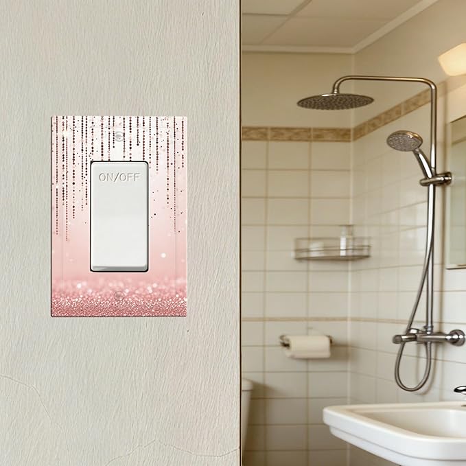 Rose Gold Pink 1-Gang Toggle Light Switch Plate, Draping Bead Printed Pattern Decorative Wall Plate, Modern Glam Home Decor