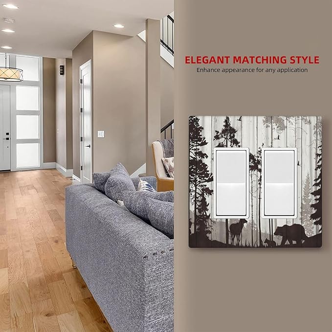 Outlet Covers Rustic Deer Hunting Forest Woodland 2 Gang Wall Plate Double Rocker Light Switch Cover Country Decorative GFCI Receptacle Cover Electrical Switchplate for Farmhouse Home Decor